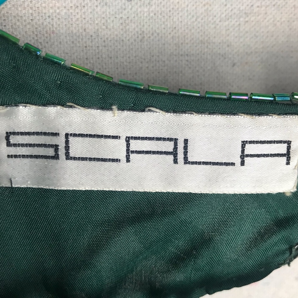 VINTAGE SCALA emerald silk beaded dress - Picture 5 of 8